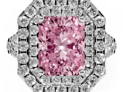 Fancy Pink Radiant Cut Diamond Double Halo Ring Set in Silver with Pavé Split Shank and Prong Setting