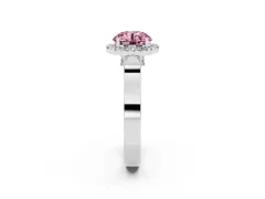 Fancy Pink Round Cut Diamond Halo Ring Set in Silver with Pavé-Lined Split Shank Band