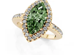 Fancy Green Marquise Cut Diamond Pavé Halo Ring Set in Yellow gold with Prong Setting