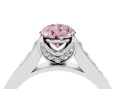 Fancy Pink Pear Cut Diamond Solitaire Pavé Engagement Ring Set in Silver with Prong Setting