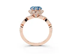 Fancy Blue Heart Cut Diamond Halo Twist Band Solitaire Ring Set in Rose gold with Prong-Set Center Stone