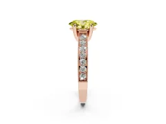 Fancy Yellow Oval Cut Diamond Solitaire Ring Set in Rose gold with Milgrain-Edged Pavé Band and Prong Setting