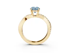 Fancy Blue Oval Cut Diamond Twisted Pavé Band Ring Set in Yellow gold with Prong Setting