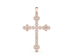 Round Diamond Cross Pendant Set in Rose gold with Bezel-Set Stones