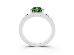 Fancy Green Cushion Cut Diamond Channel-Set Band Ring Set in Platinum with Bezel Prong Setting