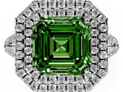 Fancy Green Asscher Cut Diamond Double Halo Ring Set in Silver with Pavé Band