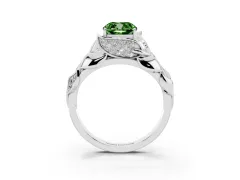 Fancy Green Cushion Cut Diamond Leaf-Inspired Engagement Ring Set in White gold with Round Accents