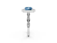 Fancy Blue Princess Cut Diamond Halo Engagement Ring Set in Silver with Milgrain Band and Prong Setting