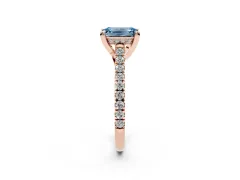 Fancy Blue Emerald Cut Diamond Solitaire Ring Set in Rose gold with Brilliant Pavé Band and Prong Setting