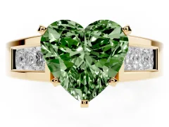 Fancy Green Heart Cut Diamond Solitaire Ring Set in Yellow gold with Channel-Set Accent Stones and Prong Setting