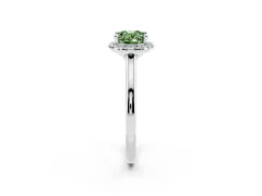Fancy Green Oval Cut Diamond Halo Engagement Ring Set in Silver with Pavé Band and Rising Shoulders