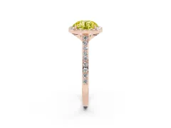 Fancy Yellow Round Cut Diamond Halo Engagement Ring Set in Rose gold with Round Pavé Shoulders and Heart Gallery