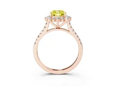 Fancy Yellow Cushion Cut Diamond Halo Ring Set in Rose gold with Pavé Band and Prong Setting