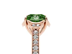 Fancy Green Princess Cut Diamond Halo Ring Set in Rose gold with Channel Set Band and Prong Setting