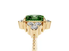 Fancy Green Asscher Cut Diamond Cluster Ring Set in Yellow gold with Beaded Band
