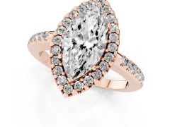 Marquise Cut Diamond Pavé Halo Ring Set in Rose gold with Prong Setting