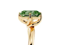 Fancy Green Emerald Cut Diamond Solitaire Engagement Ring Set in Yellow gold with Classic Plain Band