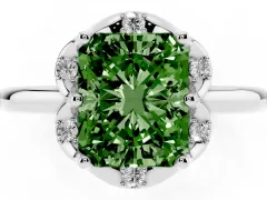 Fancy Green Radiant Cut Diamond Round Cluster Halo Ring Set in Silver with Solitaire Band and Prong Setting