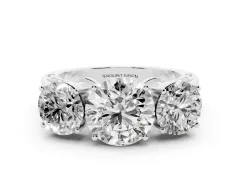 Round Cut Diamond Three-Stone Ring Set in White gold with Textured Band