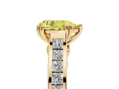 Fancy Yellow Pear Cut Diamond Channel Set Solitaire Engagement Ring Set in Yellow gold with Prong Setting