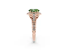 Fancy Green Oval Cut Diamond Solitaire Ring Set in Rose gold with Hidden Halo and Pavé Band