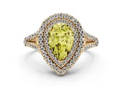 Fancy Yellow Pear Cut Diamond Double Halo Ring Set in Yellow gold with Pavé Band