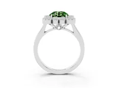 Fancy Green Round Cut Diamond Cluster Halo Ring Set in White gold with Milgrain Bezel Accents and Plain Band