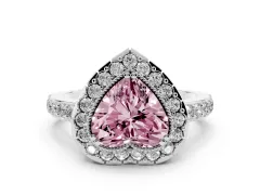 Fancy Pink Heart Cut Diamond Halo Ring Set in Platinum with Pavé Shank and Prong Setting