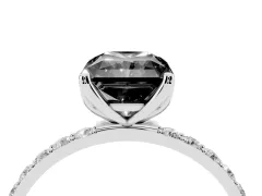 Fancy Black Radiant Cut Diamond Solitaire Engagement Ring Set in White gold with Round Pavé Band and Prong Setting
