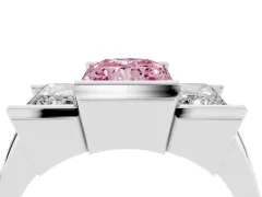 Fancy Pink Radiant Cut Diamond Three-Stone Channel Set Ring Set in White gold with Smooth Polished Band