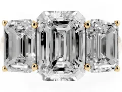 Emerald Cut Diamond Three-Stone Ring Set in Yellow gold with Plain Polished Band