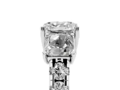 Asscher Cut Diamond Three-Stone Ring Set in Platinum with Pavé Band
