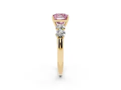 Fancy Pink Princess Cut Diamond Five-Stone Prong Set Ring Set in Yellow gold with Classic Band