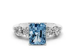 Fancy Blue Radiant Cut Diamond Five-Stone Prong Set Ring Set in Platinum with Classic Band