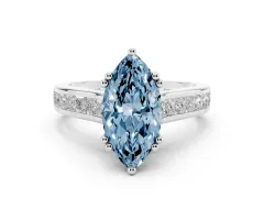 Fancy Blue Marquise Cut Diamond Channel Set Solitaire Engagement Ring Set in White gold with Prong Setting