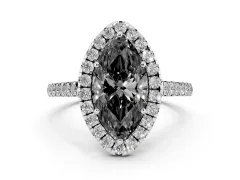 Fancy Black Marquise Cut Diamond Halo Pavé Engagement Ring Set in White gold with Prong Setting