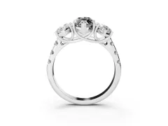 Fancy Black Marquise Cut Diamond Three-Stone Ring Set in Silver with Pavé Band