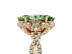 Fancy Green Marquise Cut Diamond Halo Twist Band Solitaire Ring Set in Yellow gold with Prong-Set Center Stone