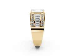 Emerald Cut Diamond Mens Ring Set in Yellow gold with Baguette and Round Side Stones
