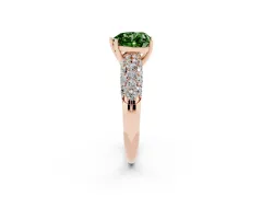 Fancy Green Heart Cut Diamond Pavé Band Solitaire Ring Set in Rose gold with Close-Set Accent Stones and Prong Setting