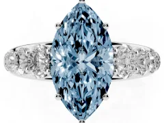 Fancy Blue Marquise Cut Diamond Solitaire Ring Set in Platinum with Pavé-Set Band and Prong Setting