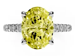 Fancy Yellow Oval Cut Diamond Solitaire Ring Set in Platinum with Brilliant Pavé Band and Prong Setting