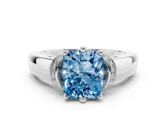 Fancy Blue Radiant Cut Diamond Pavé Band Solitaire Ring Set in Silver with Prong Setting