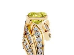 Fancy Yellow Asscher Cut Diamond Solitaire Ring Set in Yellow gold with Layered Twist Pavé Band