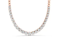 Round Diamond Tennis Necklace Set in Rose gold with Prong Setting and Bead Chain
