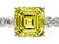 Fancy Yellow Asscher Cut Diamond Five-Stone Prong Set Band Ring Set in Yellow gold with Polished Band