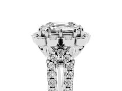 Asscher Cut Diamond Floral Halo Split Shank Engagement Ring Set in Silver with Pavé Shank