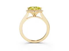 Fancy Yellow Princess Cut Diamond Halo Engagement Ring Set in Yellow gold with Pavé Band and Rising Shoulders