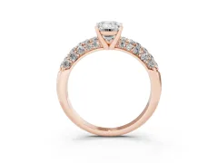Emerald Cut Diamond Pavé Band Solitaire Ring Set in Rose gold with Close-Set Accent Stones and Prong Setting