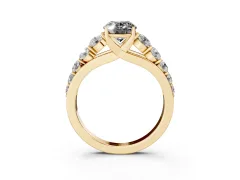 Fancy Black Oval Cut Diamond Solitaire Ring Set in Yellow gold with Pavé-Set Band and Prong Setting